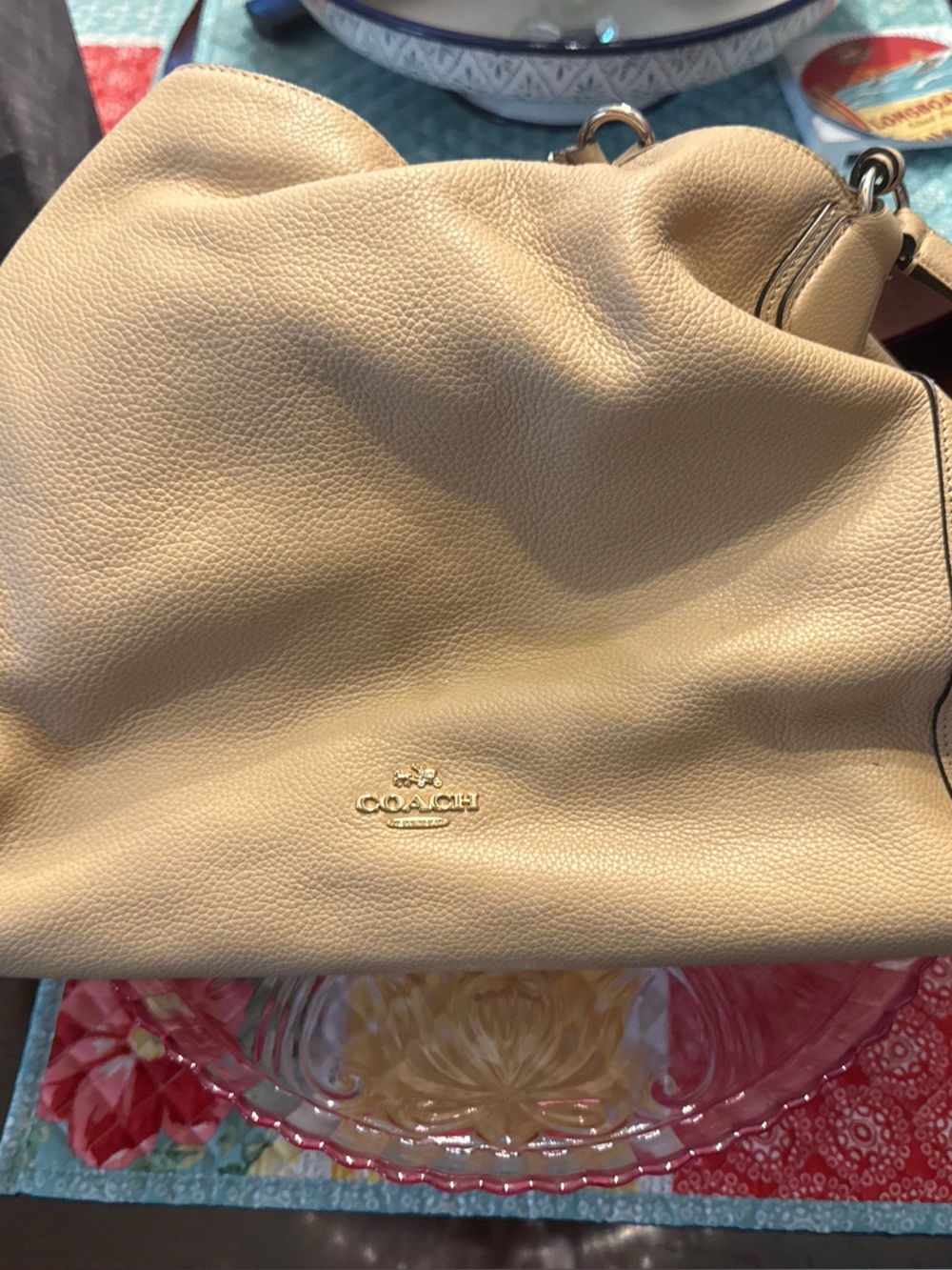 Coach Pebbled Leather Shoulder Bag in Beige-Tan